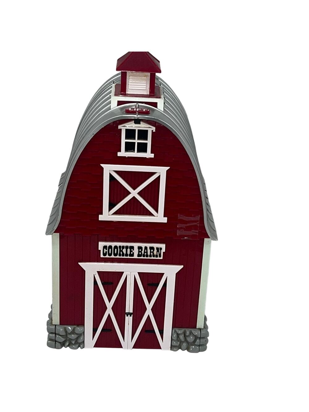 Vintage 2000 Cookie Red Barn Plastic Cookie Jar Plays Green Acres Theme Song